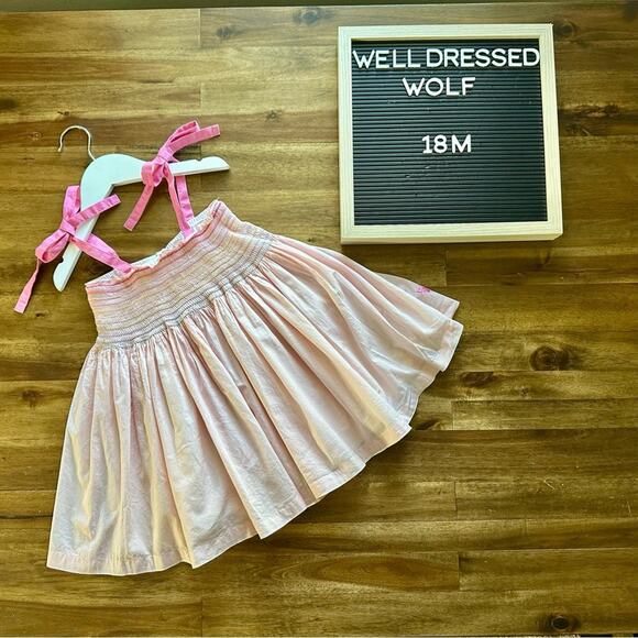 Well Dressed Wolf Rainbow Pink Alice Tunic Smocked Sleeveless Straps Dress 18M - Picture 1 of 8